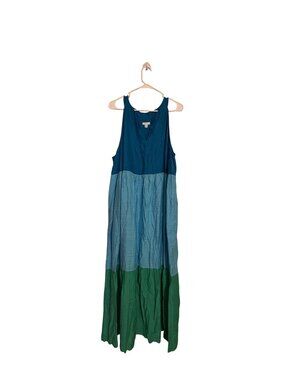 J. Jill Womens Colorblock Sleeveless Maxi Dress 2X Blue Green Rayon Blend